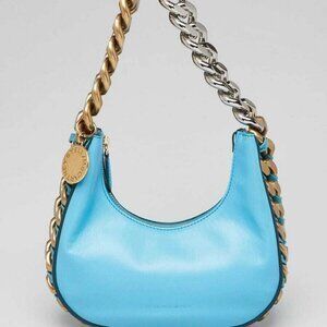 Stella McCartney Aqua Blue Faux Leather Two Tone Chain Small Frayme Shoulder Bag